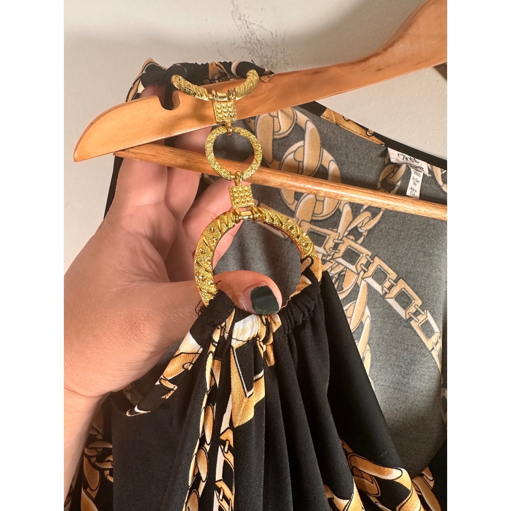 Vintage Y2K Cache Black and Gold Chain Print Dress Hip Hop Baby Phat Glam XS - Picture 3 of 8